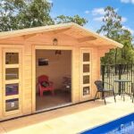 Pool house in backyard, Central Coast