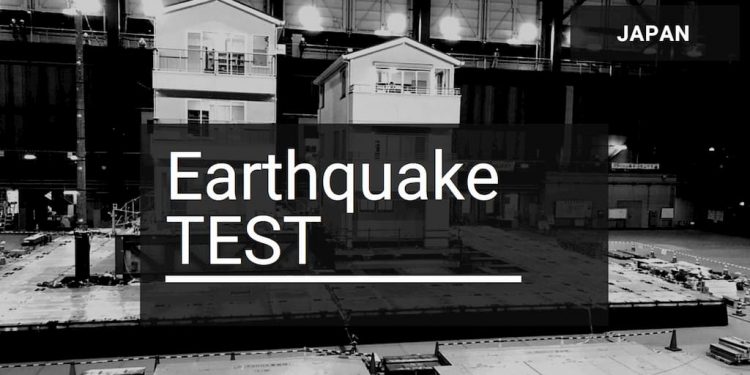 Log house earthquake testing in Japan